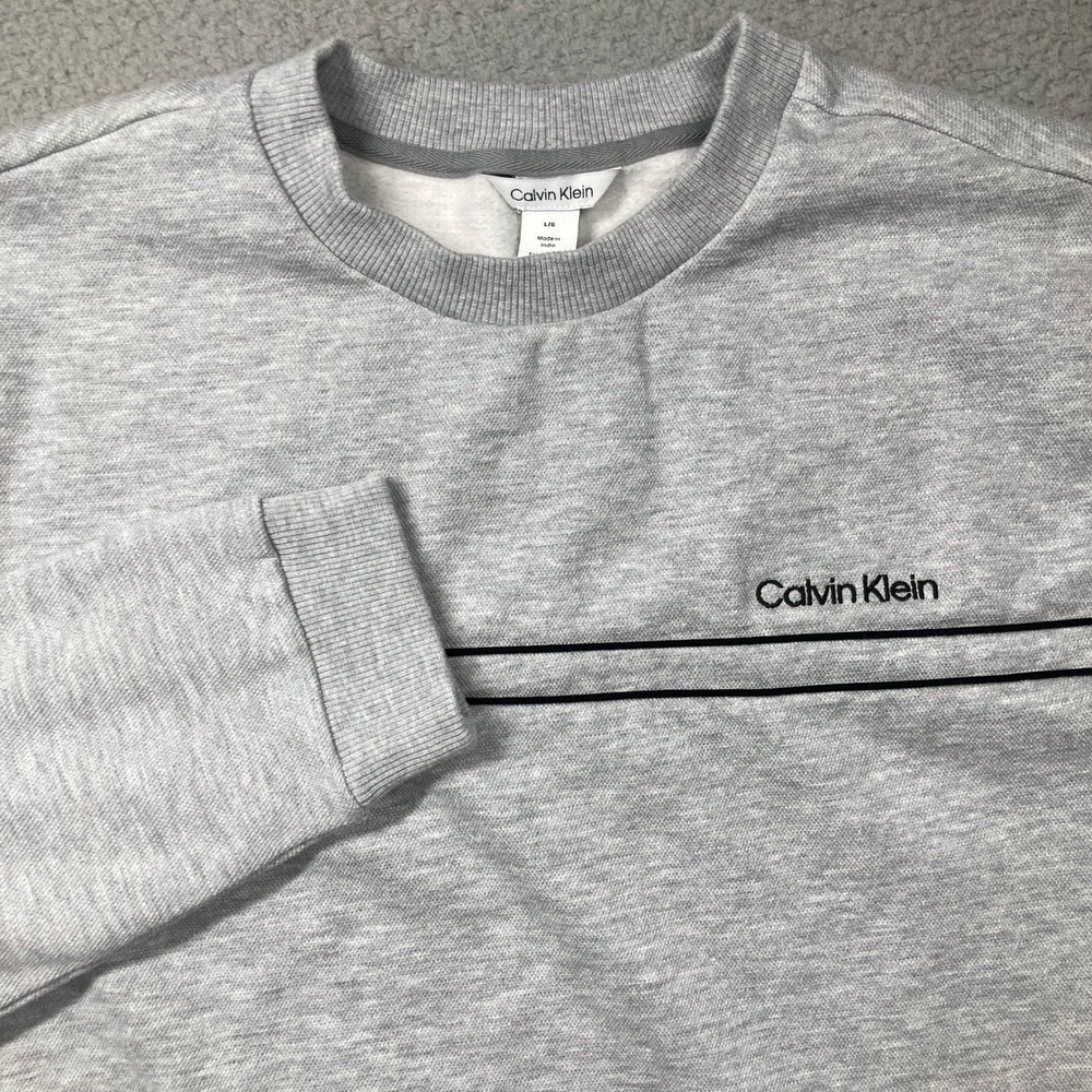 Calvin Klein Sweatshirt Mens Large Gray Crew Neck Long Sleeve Pullover Casual